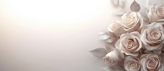 Aufkleber - Elegant bridal bouquet featuring soft pastel roses on a light background perfect for wedding invitations and announcements with copy space.