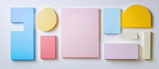 Aufkleber - Colorful Geometric Shapes on White Background with Empty Copyspace for Creative Text and Design Ideas