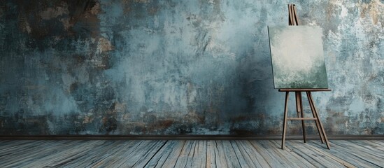 Aufkleber - Inspiring blank canvas on easel set against textured wall and wooden floor ideal for artistic creation and creative copyspace presentation