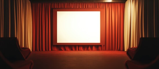 Aufkleber - Blank Presentation Screen in Theatre Setting with Red Curtains and Empty Copyspace for Text or Visuals