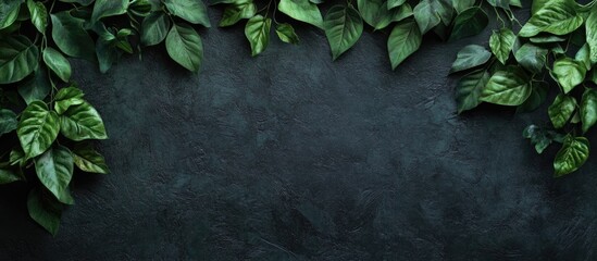 Aufkleber - Blank Green Banner with Leafy Border for Advertising or Text Placement on Dark Background