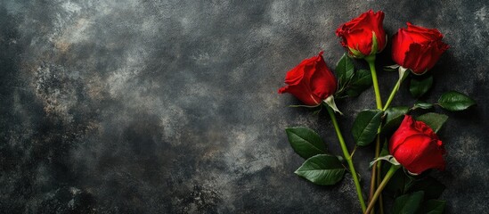 Aufkleber - Bridal Bouquets Featuring Fresh Red Roses on Textured Background with Copy Space for Personalization