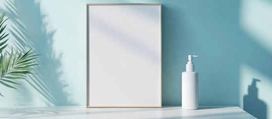 Aufkleber - Blank Canvas Frame Mockup with Body Care Product Bottle on Minimalist Background for Custom Text and Creative Designs