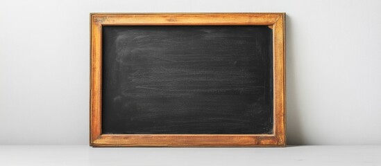 Aufkleber - Chalkboard in wooden frame on white wall with empty space for text or creative writing ideas in educational or artistic settings