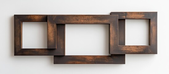 Aufkleber - Dark Wooden Picture Frames on White Wall Creating Modern Copyspace for Text and Artwork Display with Minimalist Aesthetic Appeal