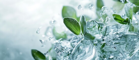 Aufkleber - Botanical Water Splash with Green Leaves and Clear Copyspace for Creative Design and Text Integration