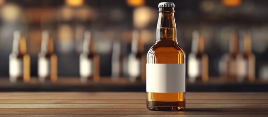 Aufkleber - Brewery style beer bottle with blank label design for customizable branding and packaging in a rustic setting
