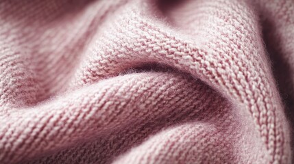 Poster - Textured close-up of soft pink knitted fabric with natural drape and folds showcasing yarn details Copy Space