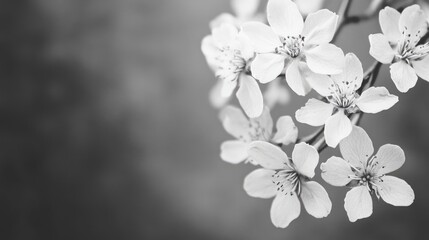 Poster - black and white vintage style close up of cherry blossoms with empty space for text and design eleme