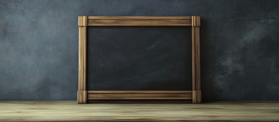 Aufkleber - Chalkboard on Wooden Table against Dark Gray Wall with Empty Copyspace for Text and Minimalist Design Elements