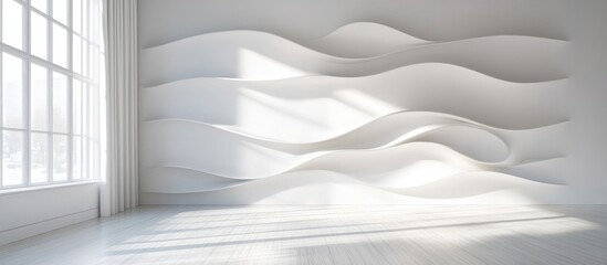 Aufkleber - Bright Minimalist Room with Wavy White Panels and Smooth Floor Ideal for Coastal Style and Blank Space for Text or Design Elements