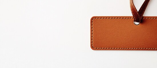 Poster - Brown Leather Label on White Background with Space for Text and Customization Options for Branding or Product Identification