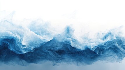 Poster - Blue abstract smoke or fog waves on a white background with Copy Space for text placement.