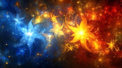 Wall Mural - Celestial Flowers A Cosmic Dance of Fire and Ice