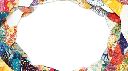 Poster - Circular patchwork frame design on a white backdrop featuring vibrant colors and textures with ample space for text or graphic insertion