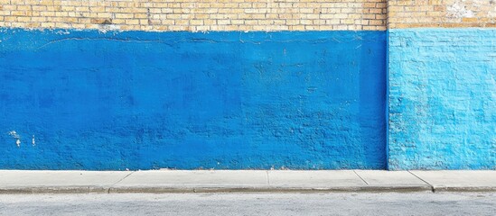 Poster - Brick wall with vibrant blue paint and empty space for text ideal for backgrounds or advertising purposes in urban settings