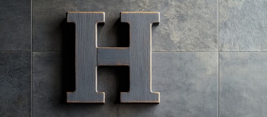 Aufkleber - Black wooden letter H on a textured wall with ample copyspace for text in a minimalistic design suitable for branding or advertising purposes