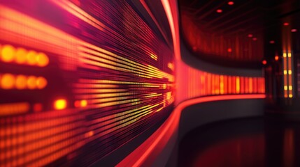Poster - Dynamic digital stock market ticker with vibrant visuals showcasing financial data in a modern trading environment with ample copy space.