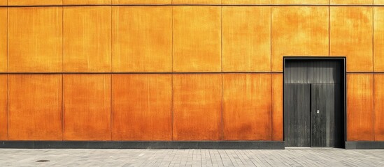 Aufkleber - Urban Orange Wall with Door and Copyspace Ideal for Billboard Advertising and Marketing Promotions