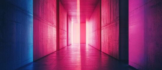 Aufkleber - Vibrant Blank Billboard Space in Modern Corridor for Advertising and Promotion with Colorful Lighting Effects and Empty Canvas for Text