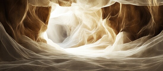 Poster - Abstract ethereal light shapes within a cave environment with soft flowing textures and Copy Space for text placement