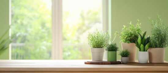 Aufkleber - Bright and Airy Kitchen Counter Featuring Lush Green Plants and Natural Light with Space for Text or Graphics