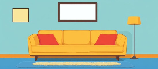 Aufkleber - Cozy and colorful living room featuring a spacious couch and ample empty space for text or advertising content