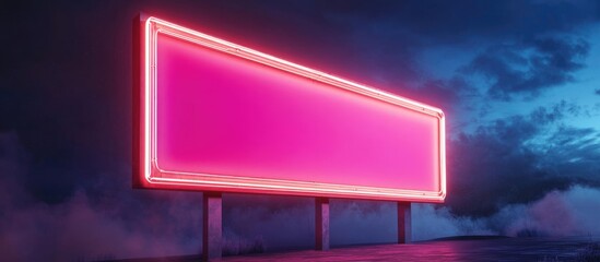 Aufkleber - Curved Neon Billboard with Blank Copy Space Ideal for Advertising and Promotions against a Dramatic Cloudy Background