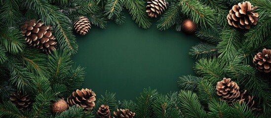 Poster - Blank Christmas card featuring a frame of pine branches and cones, perfect for adding personalized text or festive messages.