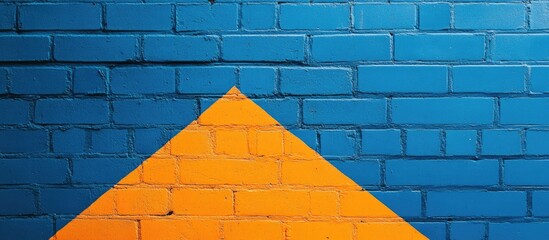 Aufkleber - Vintage brick wall panorama with dusty blue and orange accents featuring ample empty space for creative text overlays.