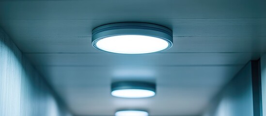 Aufkleber - Ceiling Mounted LED Headlight with Bright Illumination and Empty Space for Text in Modern Interior Setting