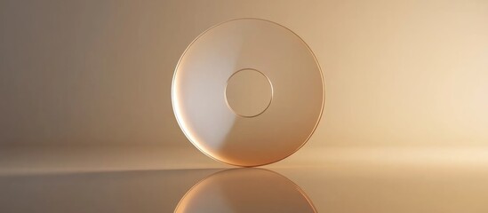 Poster - Minimalist circular object on a reflective surface with soft warm lighting and copy space for text placement