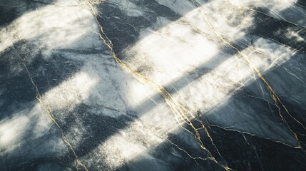 Poster - Textured marble surface with natural light shadows and golden veining patterns Copy Space