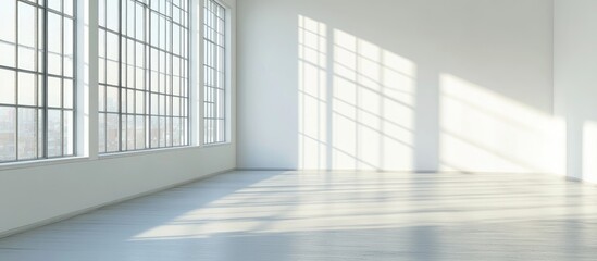Aufkleber - Spacious and luminous loft-style apartment interior featuring large windows and ample empty space for creative text placement