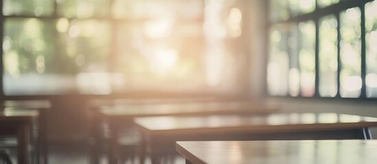Aufkleber - Blurred Classroom Interior with Out of Focus Desks and Natural Light Ideal for Text Placement and Educational Themes