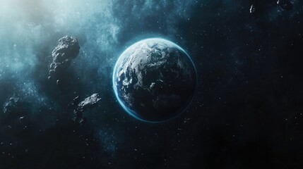 Wall Mural - Astronaut Floating in Space with Earth and Cosmic Nebula in Background