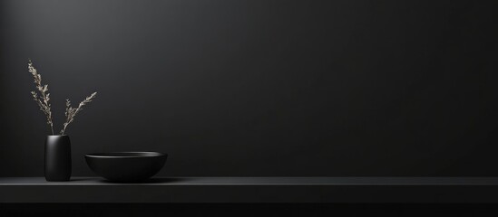 Aufkleber - Minimalist black studio background featuring a flat wall with ample copyspace for text, ideal for product showcasing or branding.