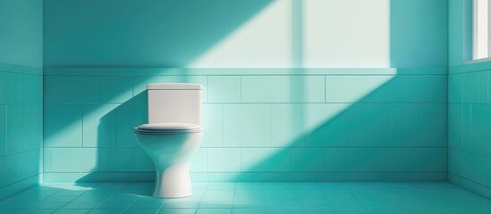 Aufkleber - Aqua Colored Bathroom with Natural Light and Clean White Walls Ideal for Copy Space and Minimalist Interior Design Themes
