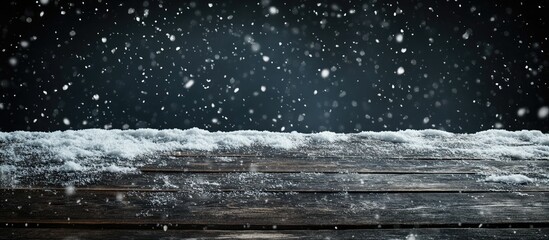Aufkleber - Rustic Wooden Table Covered with Snow on Dark Background Perfect for Winter Themes and Text Overlay