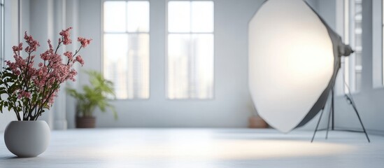 Aufkleber - Modern photo studio environment with soft lighting and empty space ideal for creative projects and promotional material.