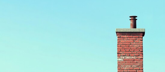 Poster - Brick chimney with exhaust pipe against clear blue sky providing ample empty space for text and design elements in a serene setting.