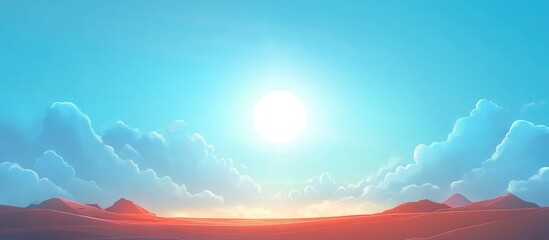 Aufkleber - Vibrant Blue Sky with Shining Sun and Fluffy Clouds Over Serene Landscape Featuring Ample Space for Text and Design Elements