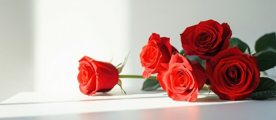 Aufkleber - Elegant Red Roses on a Minimalist Surface with Natural Light for Romantic or Floral Design Themes