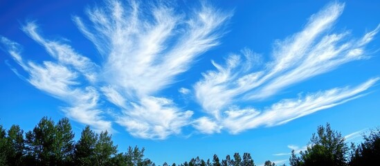 Aufkleber - Serene bright blue sky with wispy white clouds ideal for background use featuring ample empty space for text or design elements