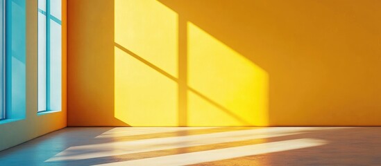 Aufkleber - Stylish Modern Office Interior with Bright Yellow Walls and Abundant Natural Light Ideal for Creative Copy and Design Elements