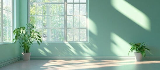 Poster - Bright and Airy Living Room with Mint Green Walls and Abundant Natural Light Ideal for Decorating or Text Placement
