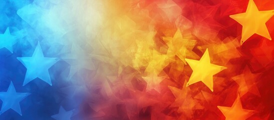 Aufkleber - Vibrant abstract background featuring colorful stars in red blue and yellow with ample space for text or promotional content