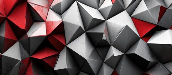 Aufkleber - Geometric Abstract Background in Black, White, and Red Featuring 3D Triangles and Copy Space for Text Integration