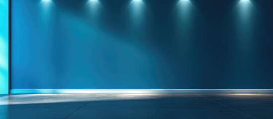 Aufkleber - Elegant blue wall with textured surface and ample empty space for text and display, illuminated by soft spotlighting effect.