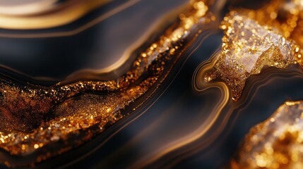 Poster - Chocolate agate gemstone with golden inclusions macro shot showcasing intricate patterns and textures with space for personalized text